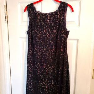 Adrianna Papell Navy & Nude Lace Dress size 12